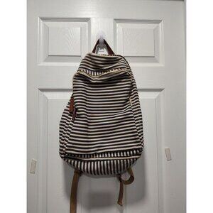 Madden Girl Backpack Blue & Cream Stripe With Brown‎ Trim Large